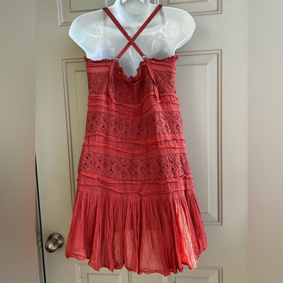 Free People Shailee Mini Slip Dress By FP One Coral Square Neck Bohemian Size S - Picture 11 of 15